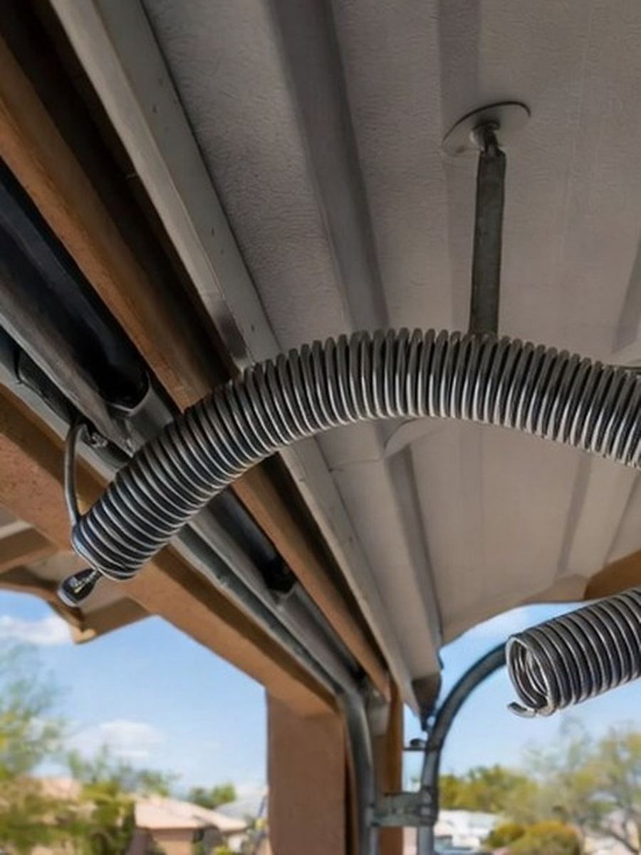 Garage door torsion spring above the door opening